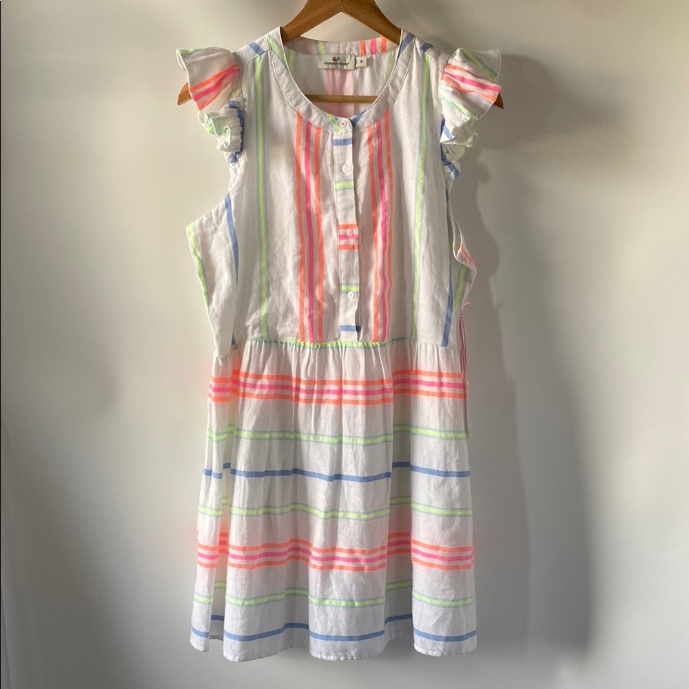 Vineyard Vines White and Blue Ruffled Cap Sleeve Sundress NWT